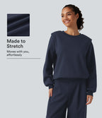 Round Neck Long Sleeve Casual Cotton Sweatshirt — Night Blue — view 1