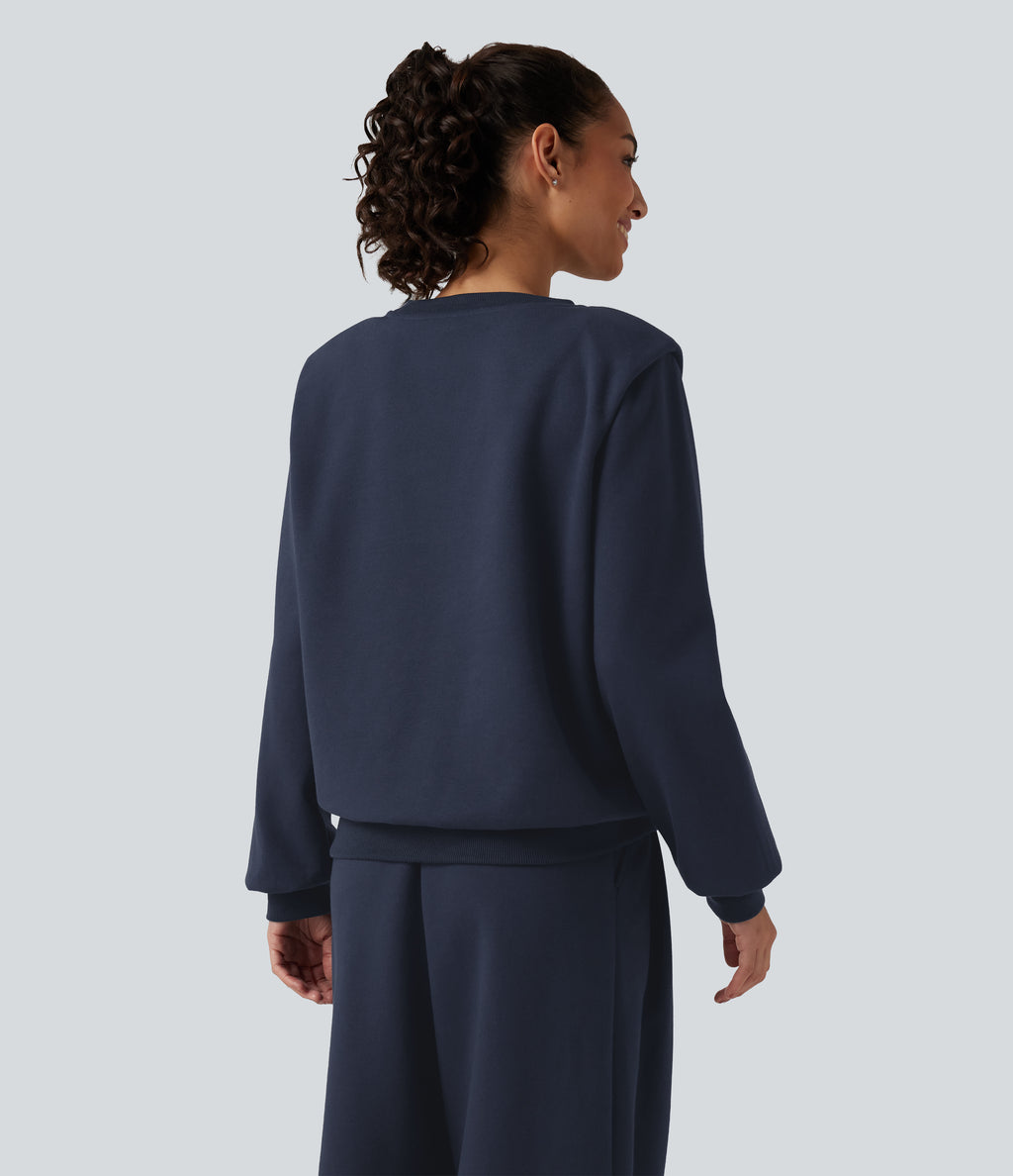 Round Neck Long Sleeve Casual Cotton Sweatshirt — Night Blue — view 2