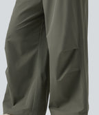 Mid Rise Drawstring Baggy Adjustable Drawcord Hiking Cargo Pant with Pockets — Dusty Olive — view 8