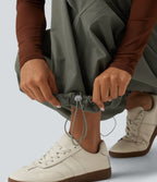 Mid Rise Drawstring Baggy Adjustable Drawcord Hiking Cargo Pant with Pockets — Dusty Olive — view 7