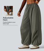 Mid Rise Drawstring Baggy Adjustable Drawcord Hiking Cargo Pant with Pockets — Dusty Olive — view 1