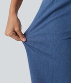 Mid Rise Asymmetric Barrel Leg Casual Jeans with Pockets — Gulf Stream Blue Denim — view 6