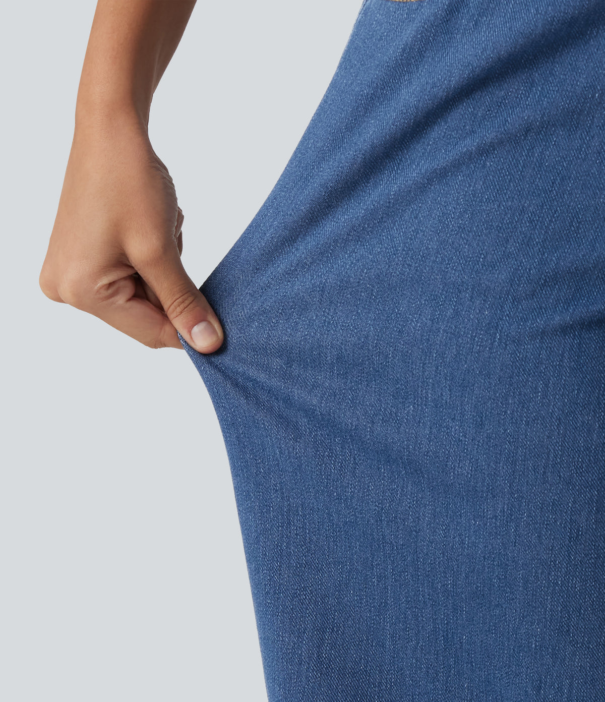 Mid Rise Asymmetric Barrel Leg Casual Jeans with Pockets — Gulf Stream Blue Denim — view 6