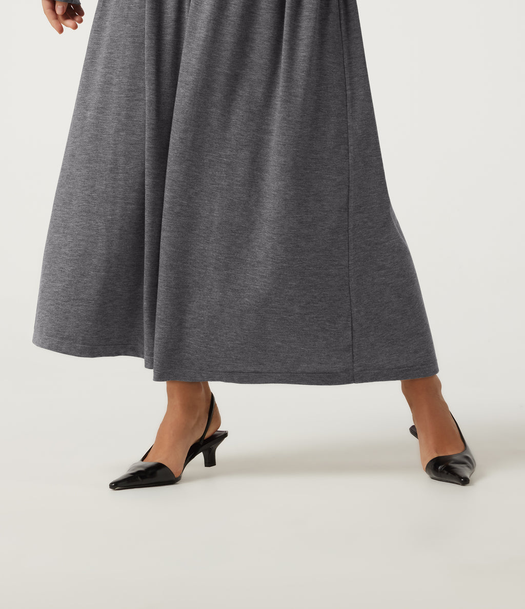 Polo Long Sleeve Thumb Hole Ruched A-Line Casual Maxi Dress — Darl Gray Floral Yarn — view 5