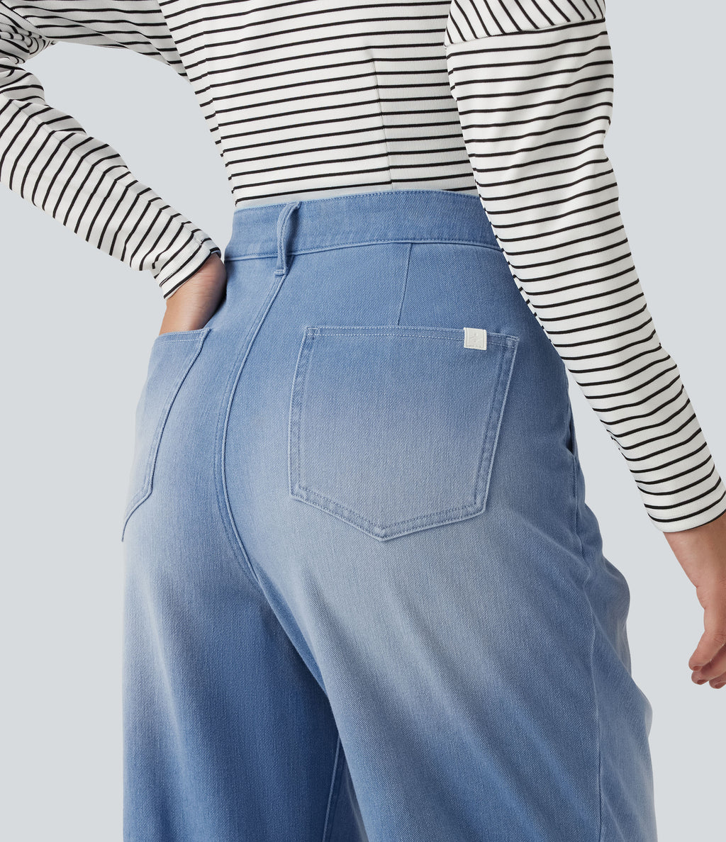 Mid Rise Casual Jeans with Pockets — Powder Blue Denim — view 5