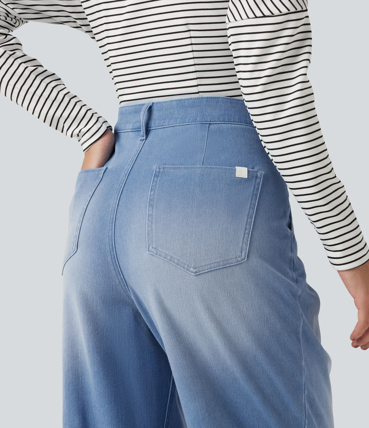 Mid Rise Casual Jeans with Pockets — Powder Blue Denim — view 5