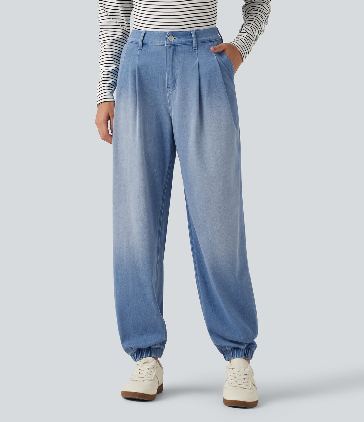 Mid Rise Casual Jeans with Pockets — Powder Blue Denim — view 3