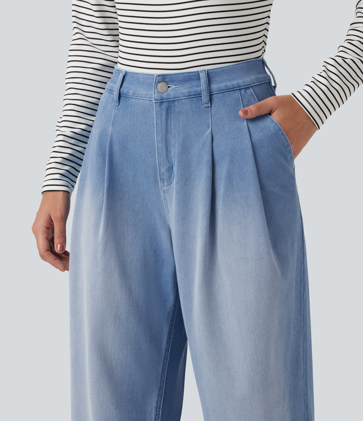 Mid Rise Casual Jeans with Pockets — Powder Blue Denim — view 4