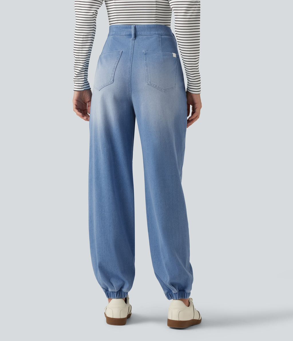 Mid Rise Casual Jeans with Pockets — Powder Blue Denim — view 2