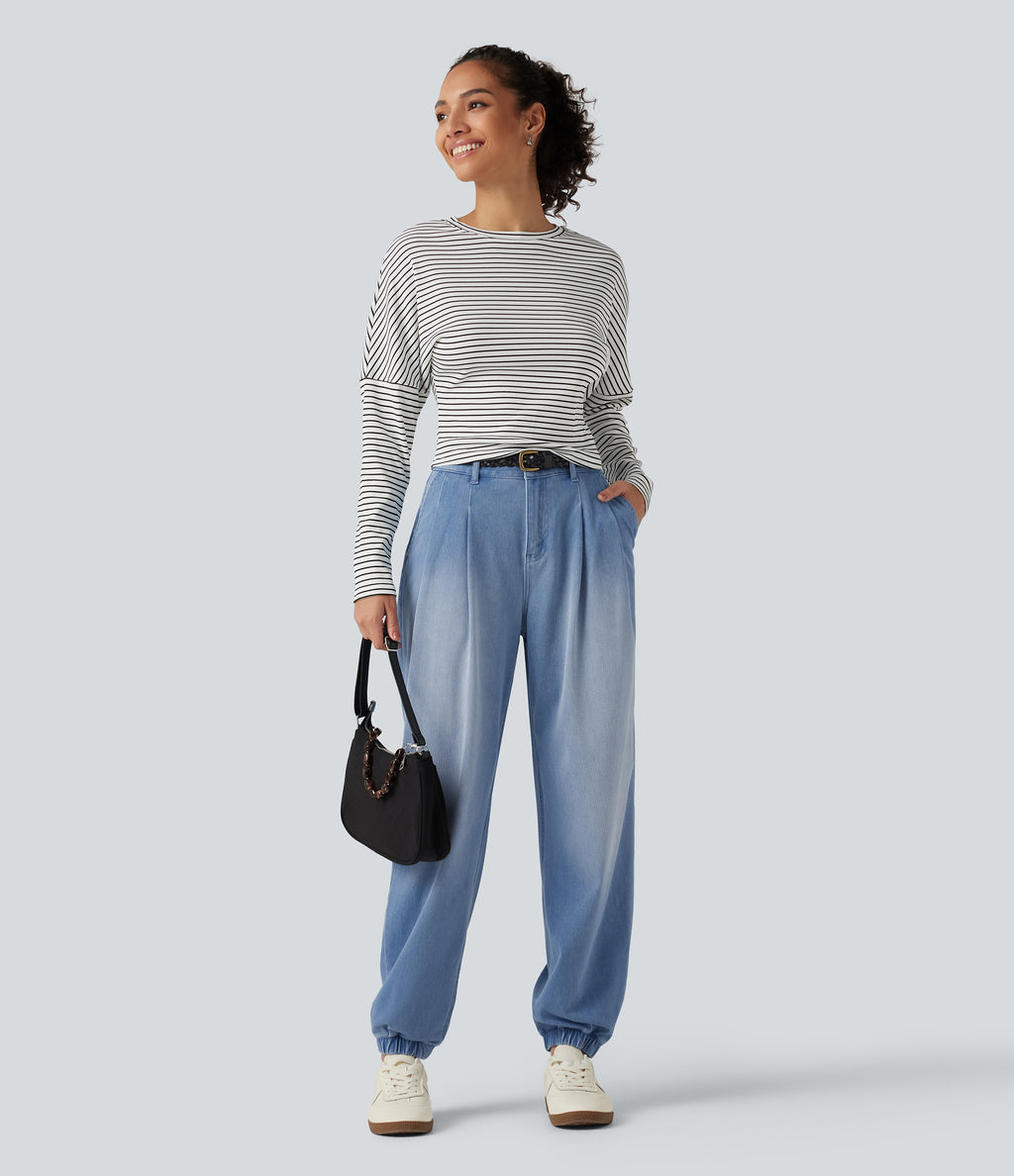 Mid Rise Casual Jeans with Pockets — Powder Blue Denim — view 8