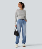 Mid Rise Casual Jeans with Pockets — Powder Blue Denim — view 8