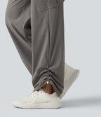 High Waisted Drawstring Ruched Straight Leg Quick Dry InstantCool Running Trousers with Pockets-UPF40+ — Steel Gray — view 7