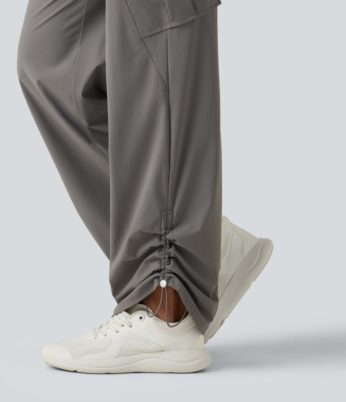 High Waisted Drawstring Ruched Straight Leg Quick Dry InstantCool Running Trousers with Pockets-UPF40+ — Steel Gray — view 7