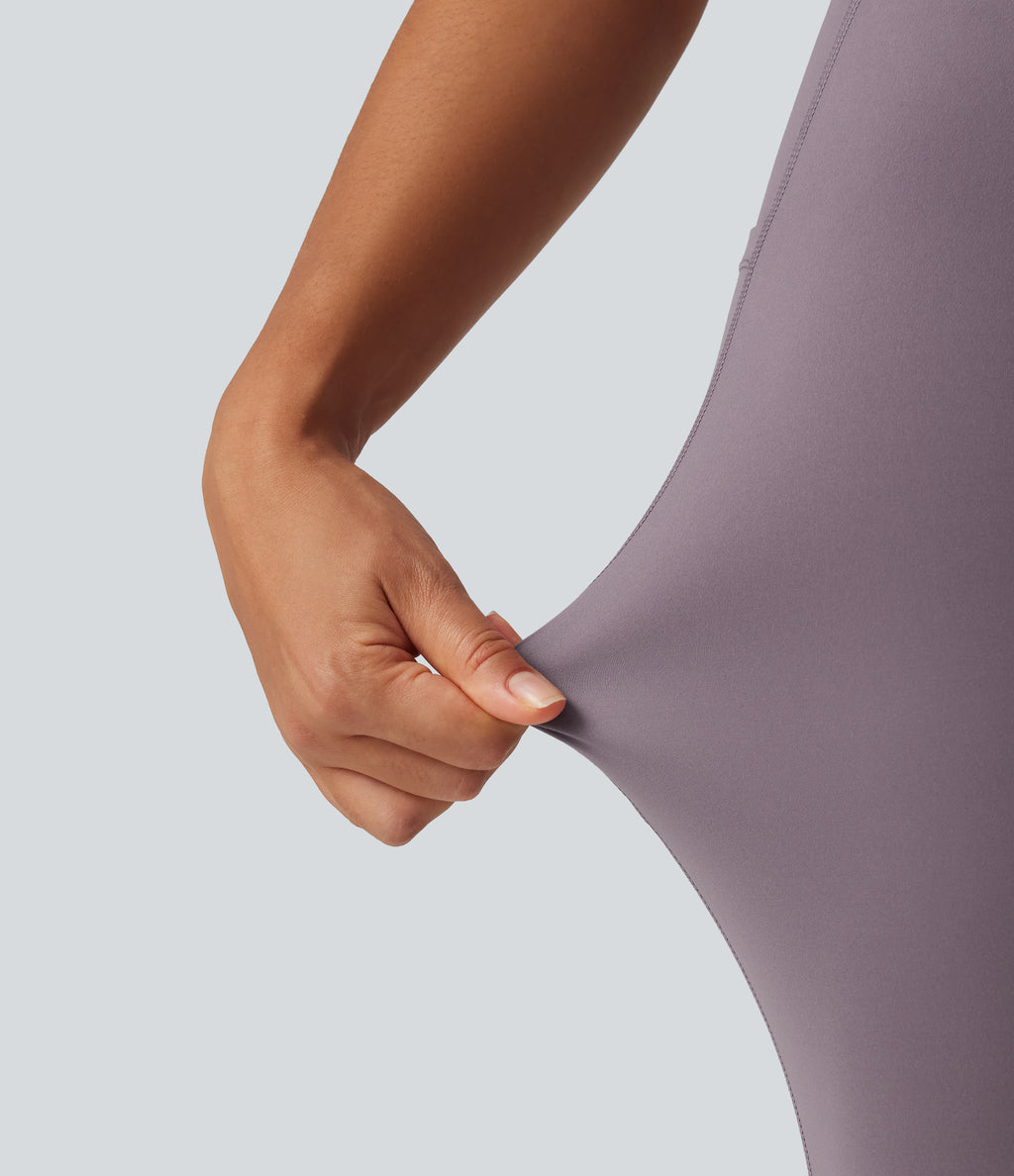 High Waisted Drawstring Mesh Dance Skirted Leggings with Pockets — Cinnabar Purple — view 7