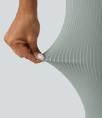 Ribbed Knit High Waisted Tummy Control Bootcut Workout Leggings with Pockets — Silver Blue — view 6
