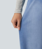 V Neck Sleeveless Barrel Leg Denim Casual Dungarees with Pockets — Powder Blue Denim — view 6