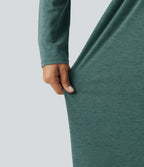 Scoop Neck Long Sleeve Built-in Bra Wide Leg Ruched Casual Jumpsuit with Pockets-Edition — Jade Green Floral Yarn — view 6
