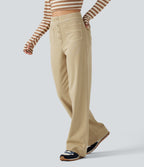 High Waisted Straight Leg Colorful Casual Jeans with Pockets — Warm Clay Khaki — view 3