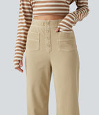 High Waisted Straight Leg Colorful Casual Jeans with Pockets — Warm Clay Khaki — view 4