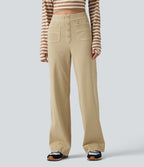 High Waisted Straight Leg Colorful Casual Jeans with Pockets — Warm Clay Khaki — view 1