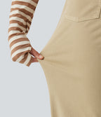 High Waisted Straight Leg Colorful Casual Jeans with Pockets — Warm Clay Khaki — view 6