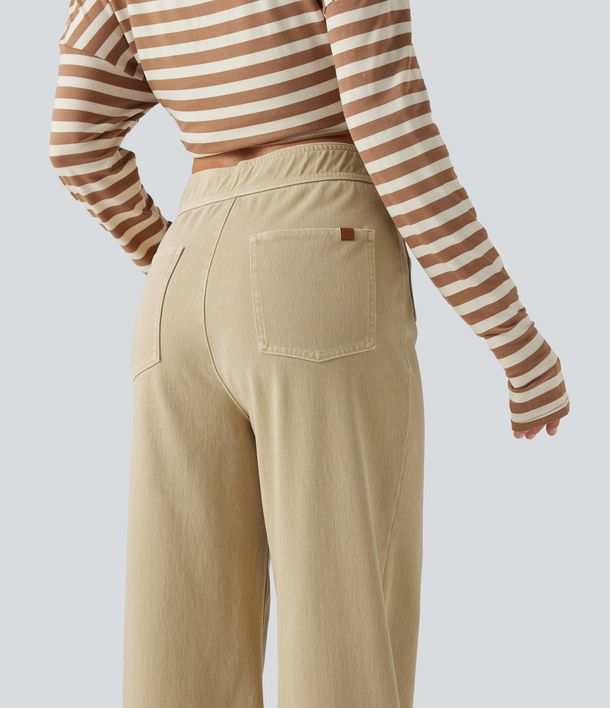 High Waisted Straight Leg Colorful Casual Jeans with Pockets — Warm Clay Khaki — view 5