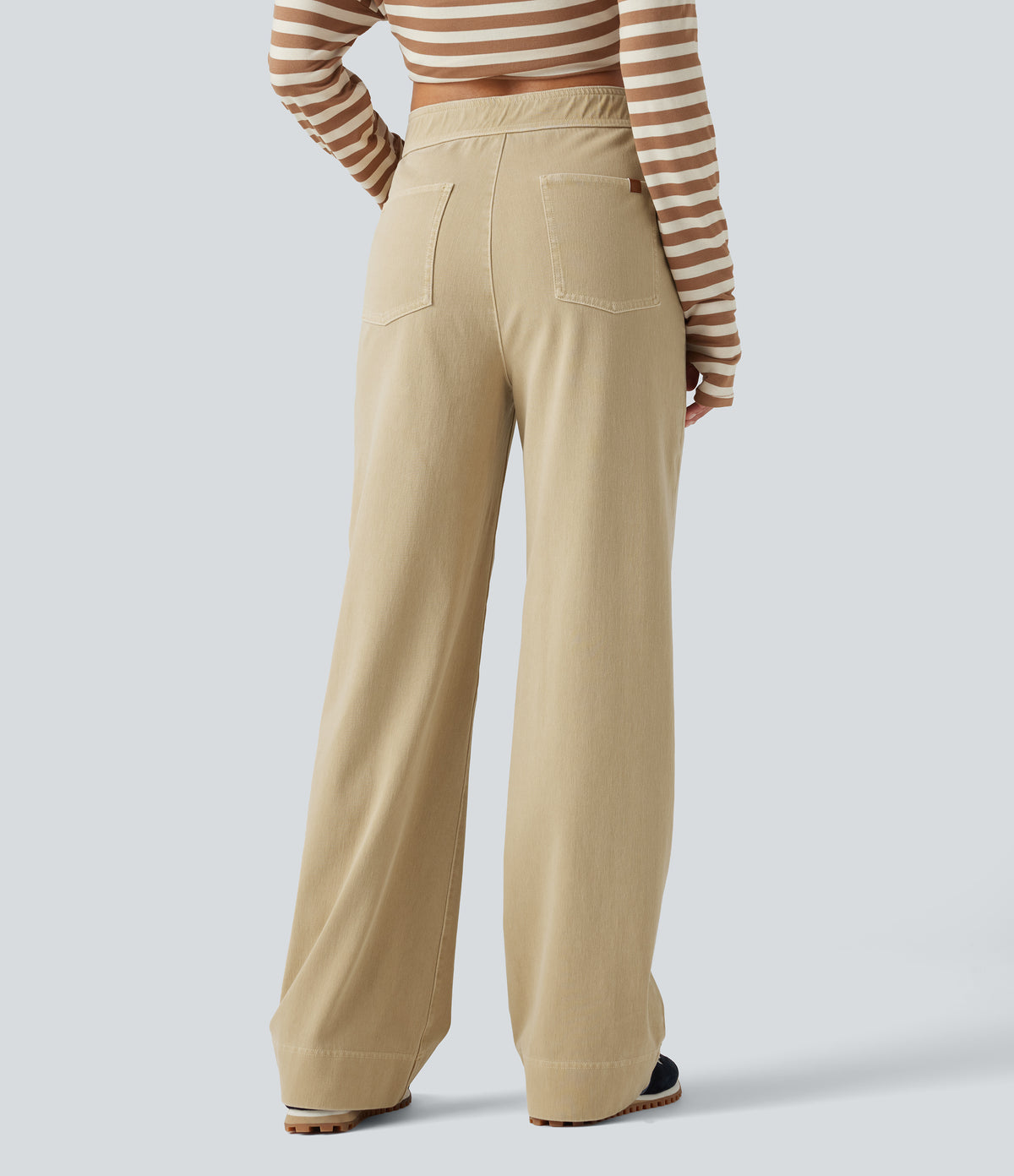 High Waisted Straight Leg Colorful Casual Jeans with Pockets — Warm Clay Khaki — view 2