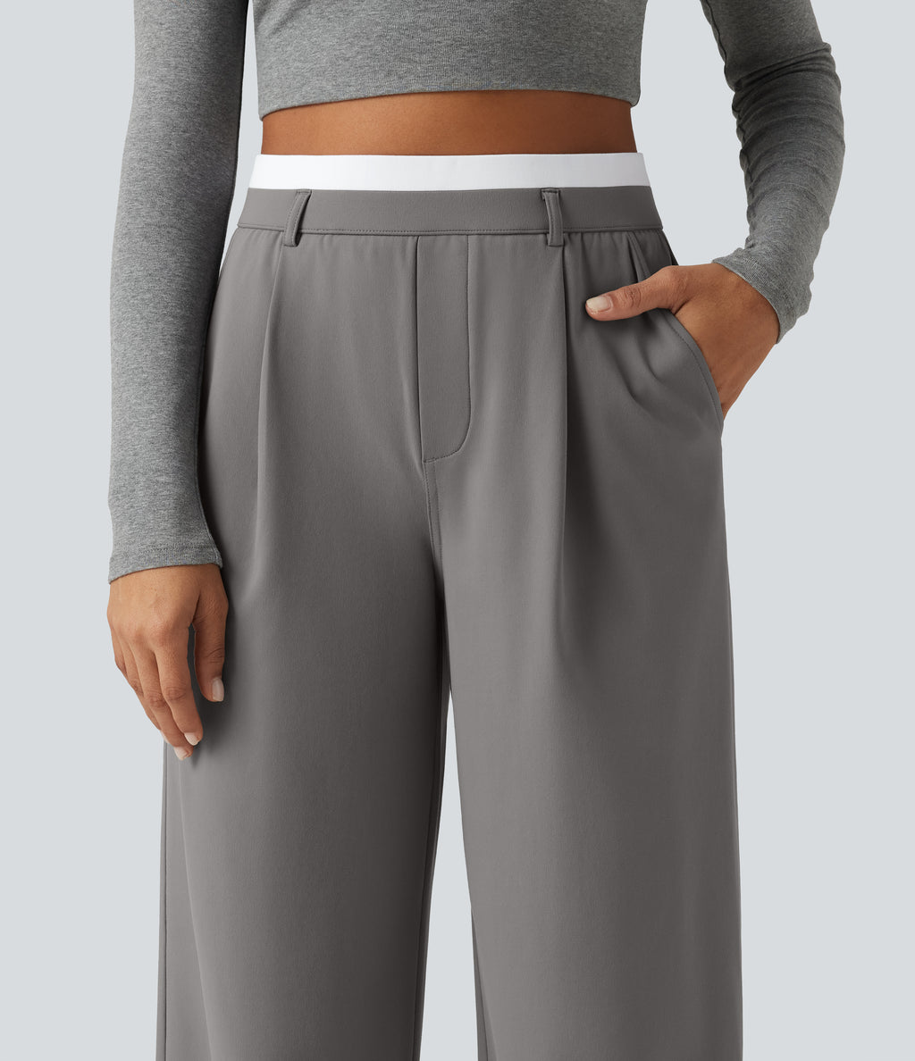 High Waisted Straight Leg Work Trousers with Pockets — Silent Storm — view 4