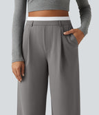 High Waisted Straight Leg Work Trousers with Pockets — Silent Storm — view 4