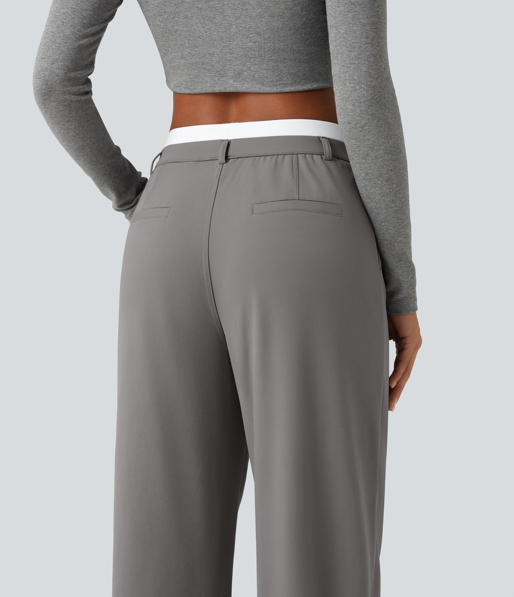 High Waisted Straight Leg Work Trousers with Pockets — Silent Storm — view 5