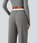 High Waisted Straight Leg Work Trousers with Pockets — Silent Storm — view 5