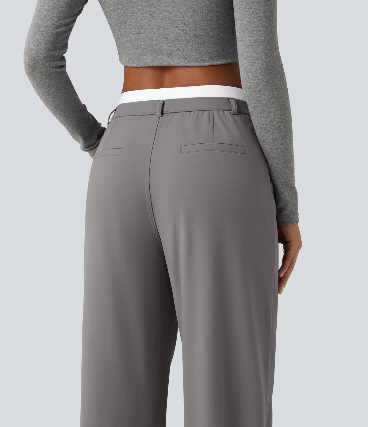High Waisted Straight Leg Work Trousers with Pockets — Silent Storm — view 5