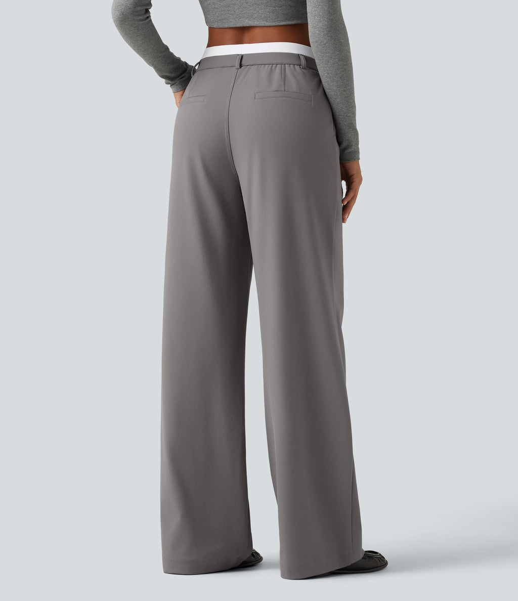 High Waisted Straight Leg Work Trousers with Pockets — Silent Storm — view 2