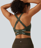 Medium Support U Neck Crossover Training Sports Bra with Non-Removable Pad — Deep Woodland Green — view 4