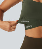 Medium Support U Neck Crossover Training Sports Bra with Non-Removable Pad — Deep Woodland Green — view 7