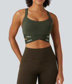 Medium Support U Neck Crossover Training Sports Bra with Non-Removable Pad — Deep Woodland Green — view 5