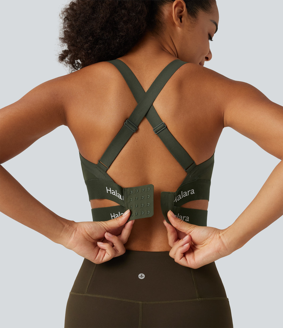 Medium Support U Neck Crossover Training Sports Bra with Non-Removable Pad — Deep Woodland Green — view 6