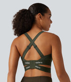 Medium Support U Neck Crossover Training Sports Bra with Non-Removable Pad — Deep Woodland Green — view 2