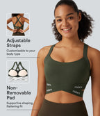 Medium Support U Neck Crossover Training Sports Bra with Non-Removable Pad — Deep Woodland Green — view 1