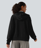 Hooded Dropped Shoulder Long Sleeve Work Sweatshirt — Black — view 2