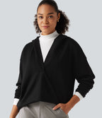 Hooded Dropped Shoulder Long Sleeve Work Sweatshirt — Black — view 1