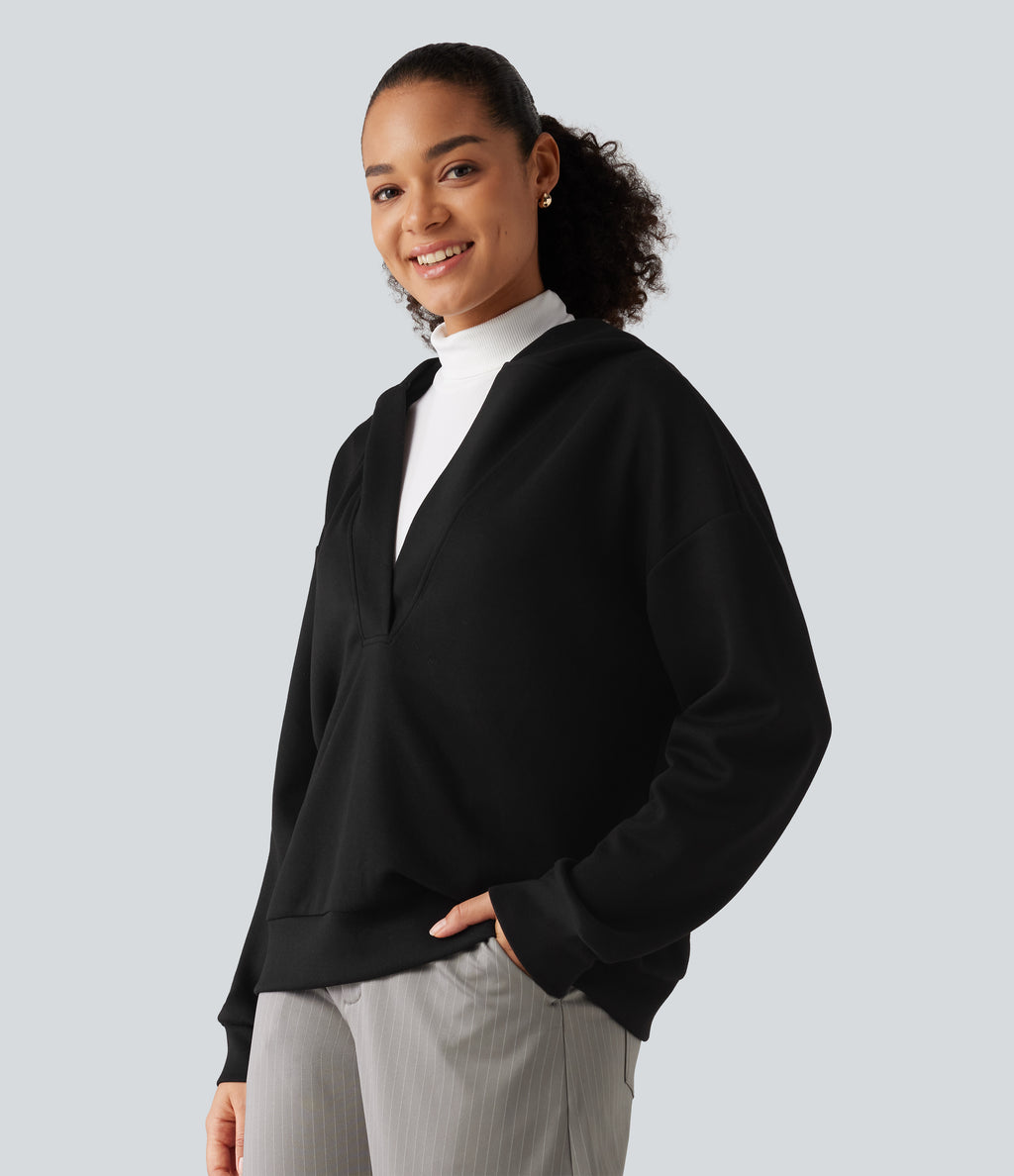 Hooded Dropped Shoulder Long Sleeve Work Sweatshirt — Black — view 3