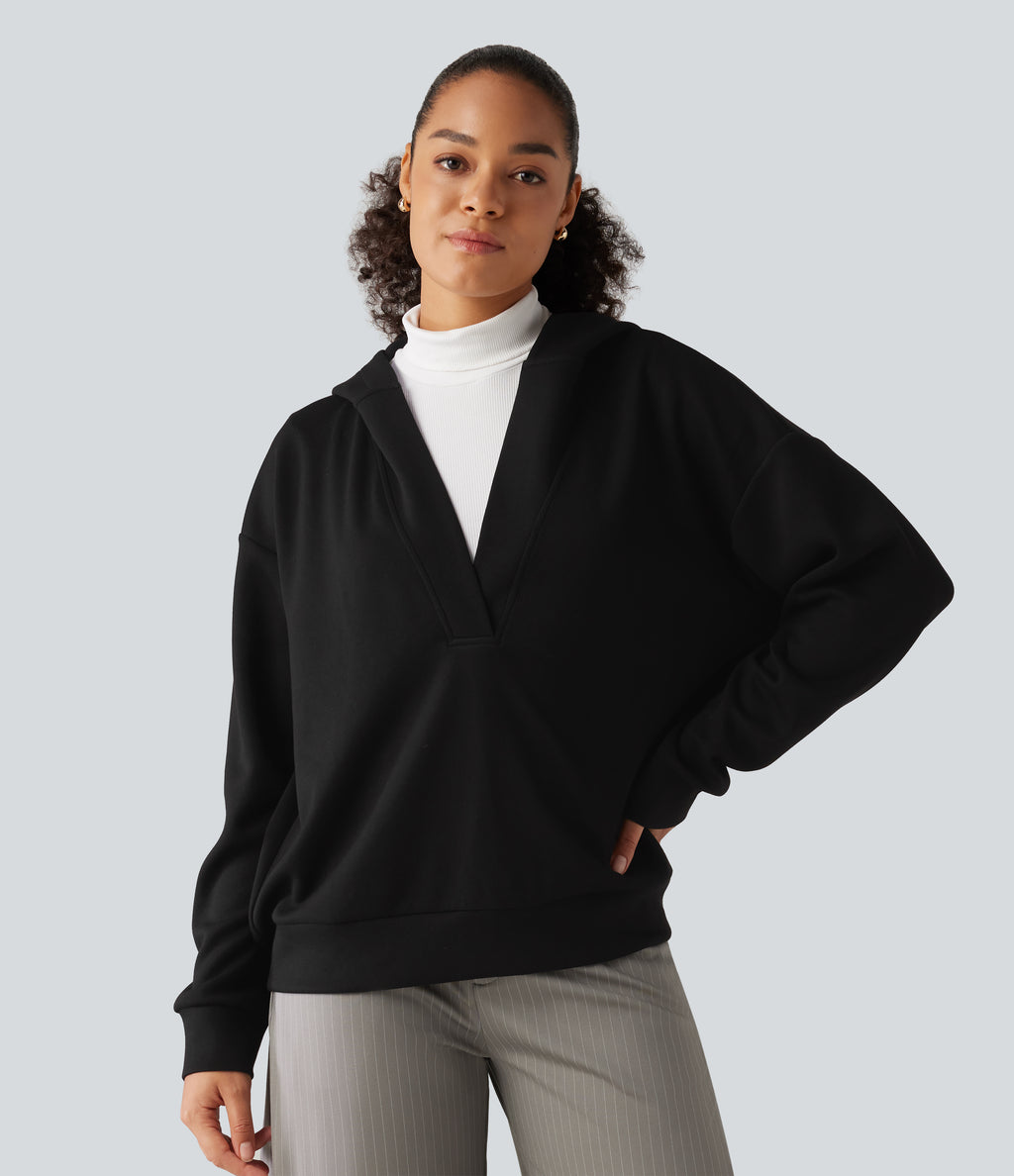 Hooded Dropped Shoulder Long Sleeve Work Sweatshirt — Black — view 4