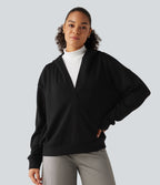 Hooded Dropped Shoulder Long Sleeve Work Sweatshirt — Black — view 4