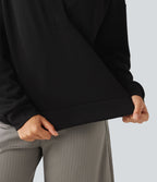 Hooded Dropped Shoulder Long Sleeve Work Sweatshirt — Black — view 7
