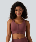 High Support U Neck Adjustable Straps Training Sports Bra with Non-Removable Pad — Sable — view 1