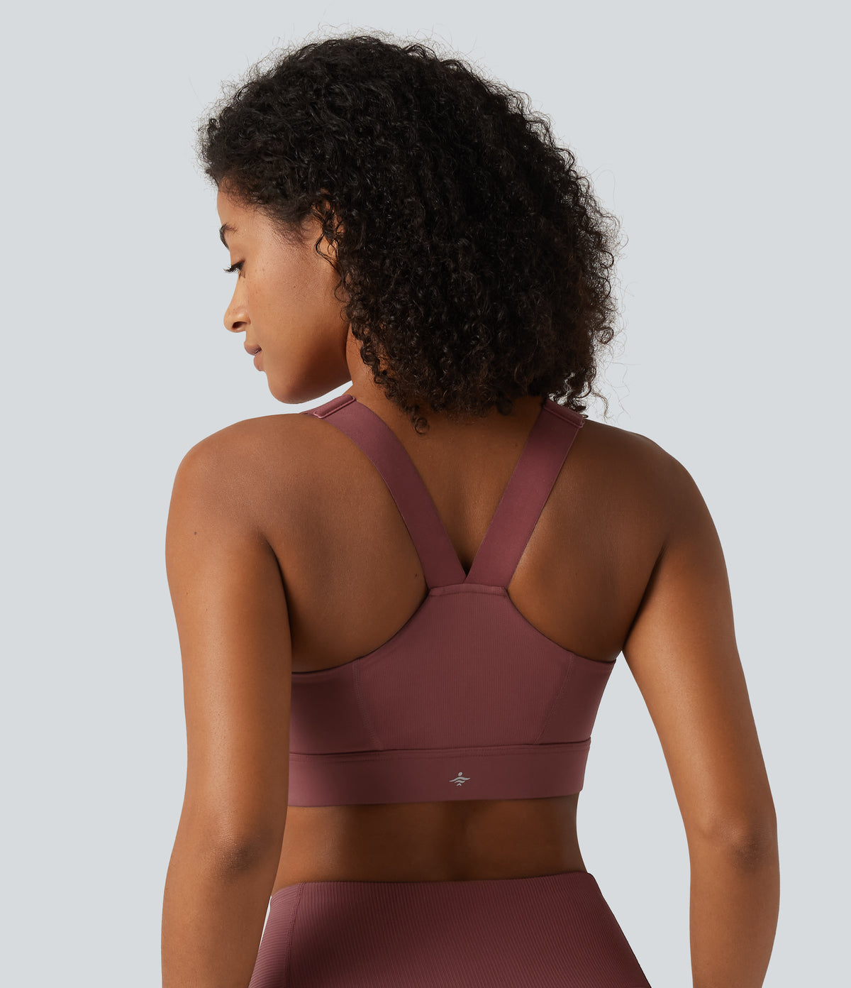 High Support U Neck Adjustable Straps Training Sports Bra with Non-Removable Pad — Sable — view 2