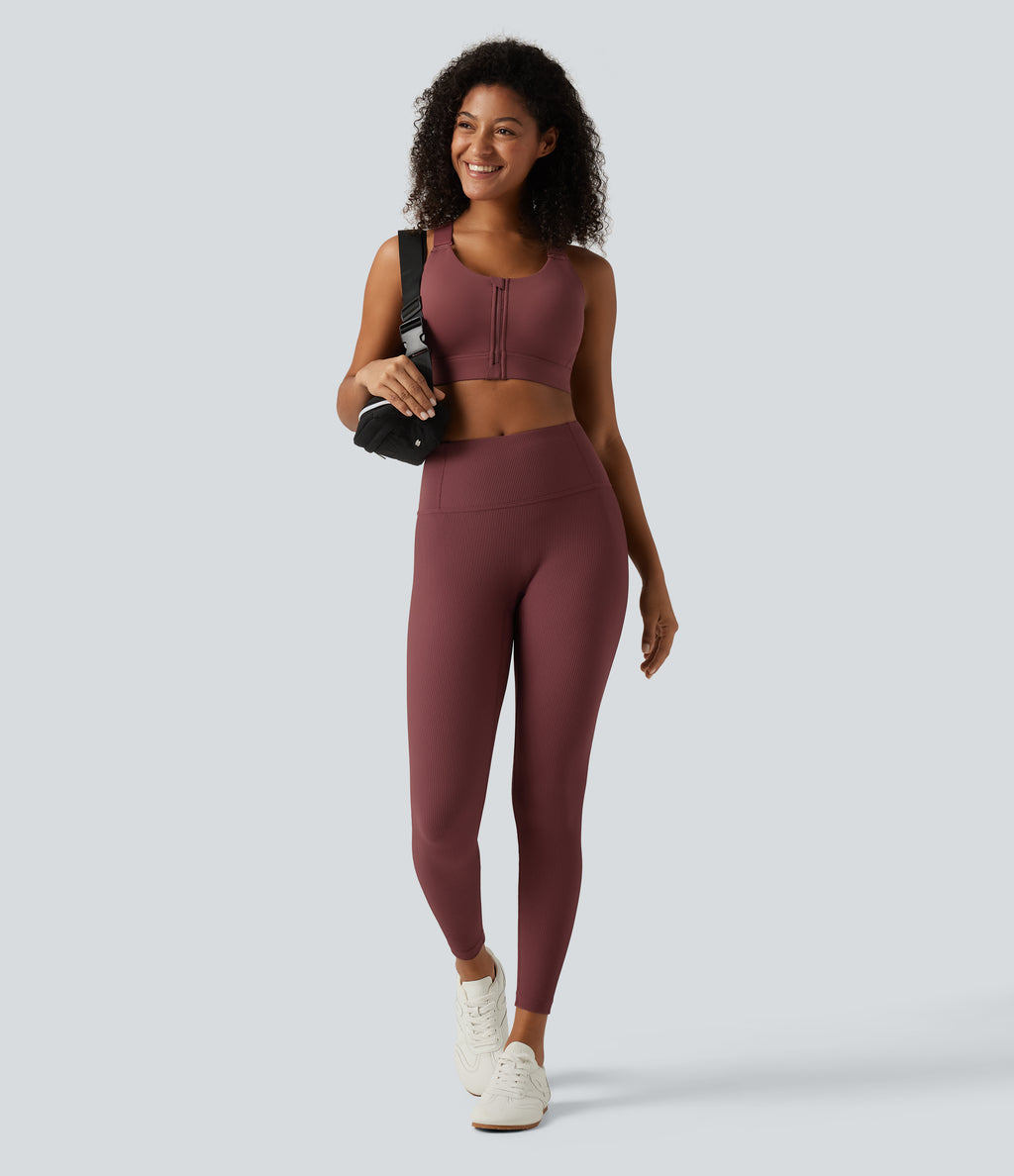 High Support U Neck Adjustable Straps Training Sports Bra with Non-Removable Pad — Sable — view 8