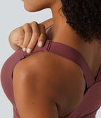 High Support U Neck Adjustable Straps Training Sports Bra with Non-Removable Pad — Sable — view 5