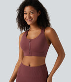High Support U Neck Adjustable Straps Training Sports Bra with Non-Removable Pad — Sable — view 7